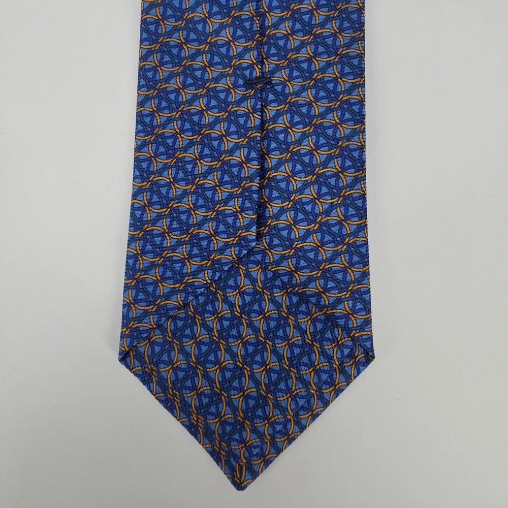 Castangia‎ Silk Geometric Ring Print Necktie Mens Blue Orange Made in Italy